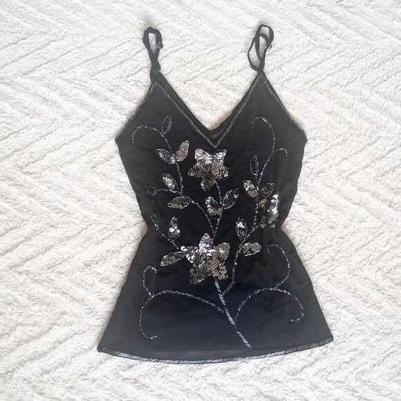 Y2K Sheer Black Beaded Sequin Mesh Fairy Top